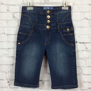 Elite Jeans Denim Shorts Jr Size 7/8 High Waist Button & Zip Fly Festival Beach